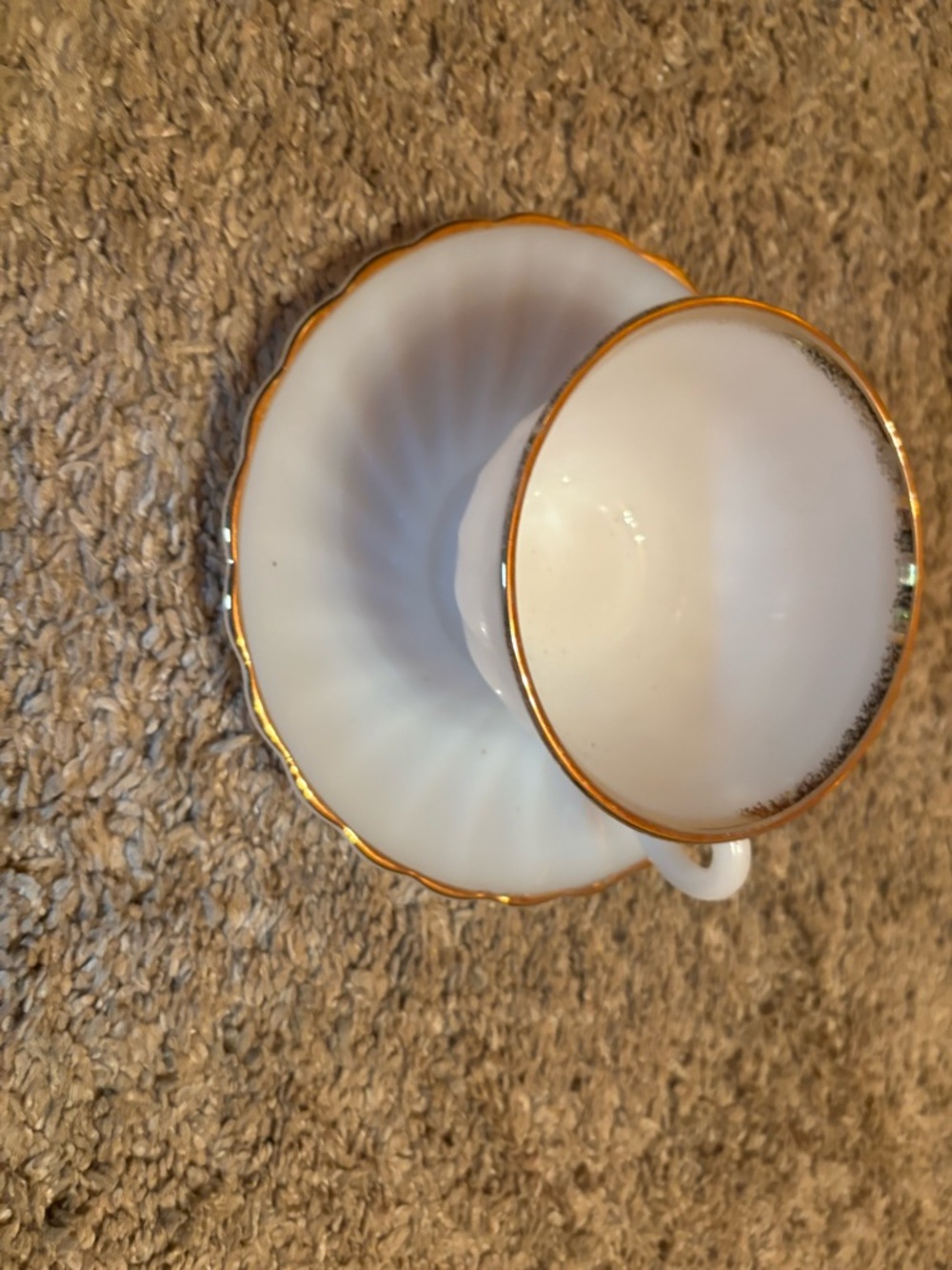 Fire King White Milk Glass Teacup and Saucer with Gold Trim